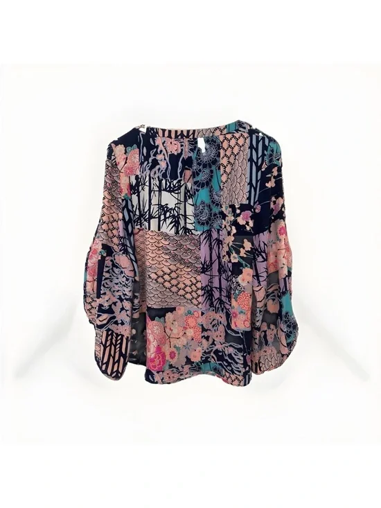 Alice and Trixie 100% Silk Blouse Top Pull Over Split Sleeve Blue Pink Size XS - Picture 9 of 11